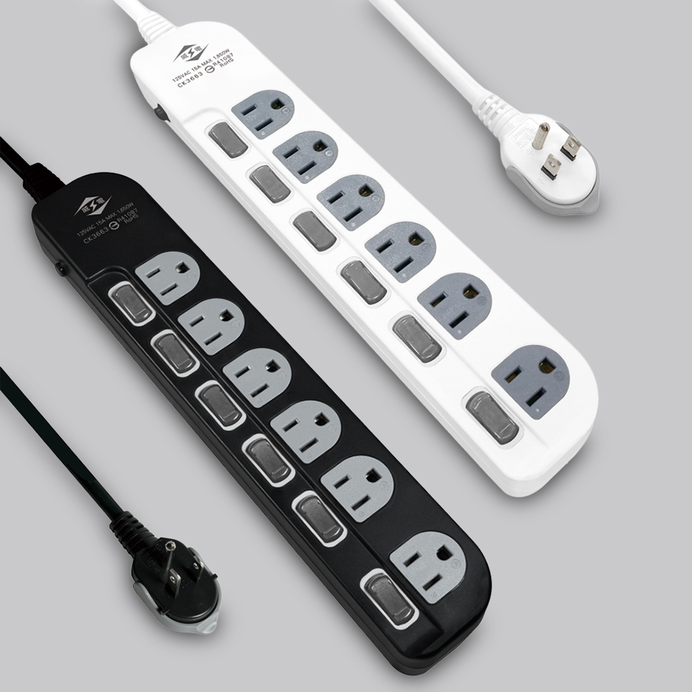 過載斷電6開6座電源延長線