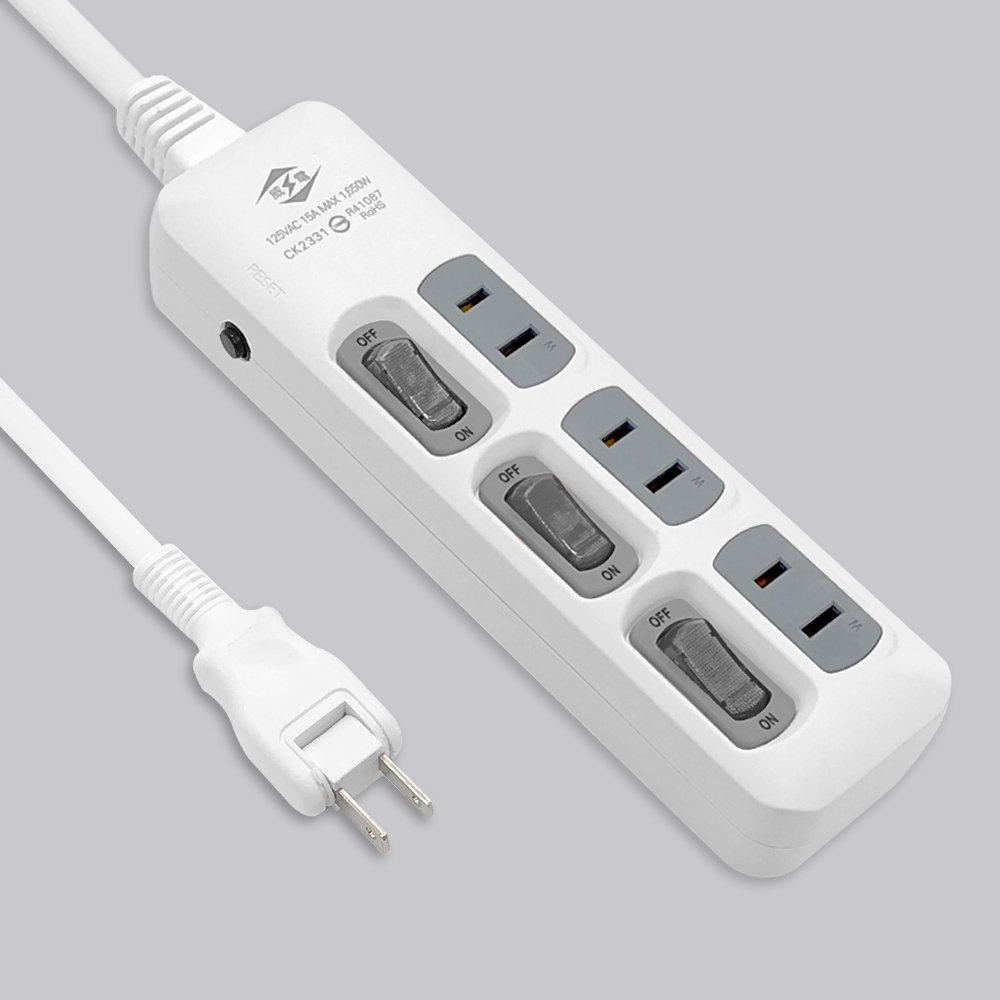 2P 3AC Outlets Extension Power Cord